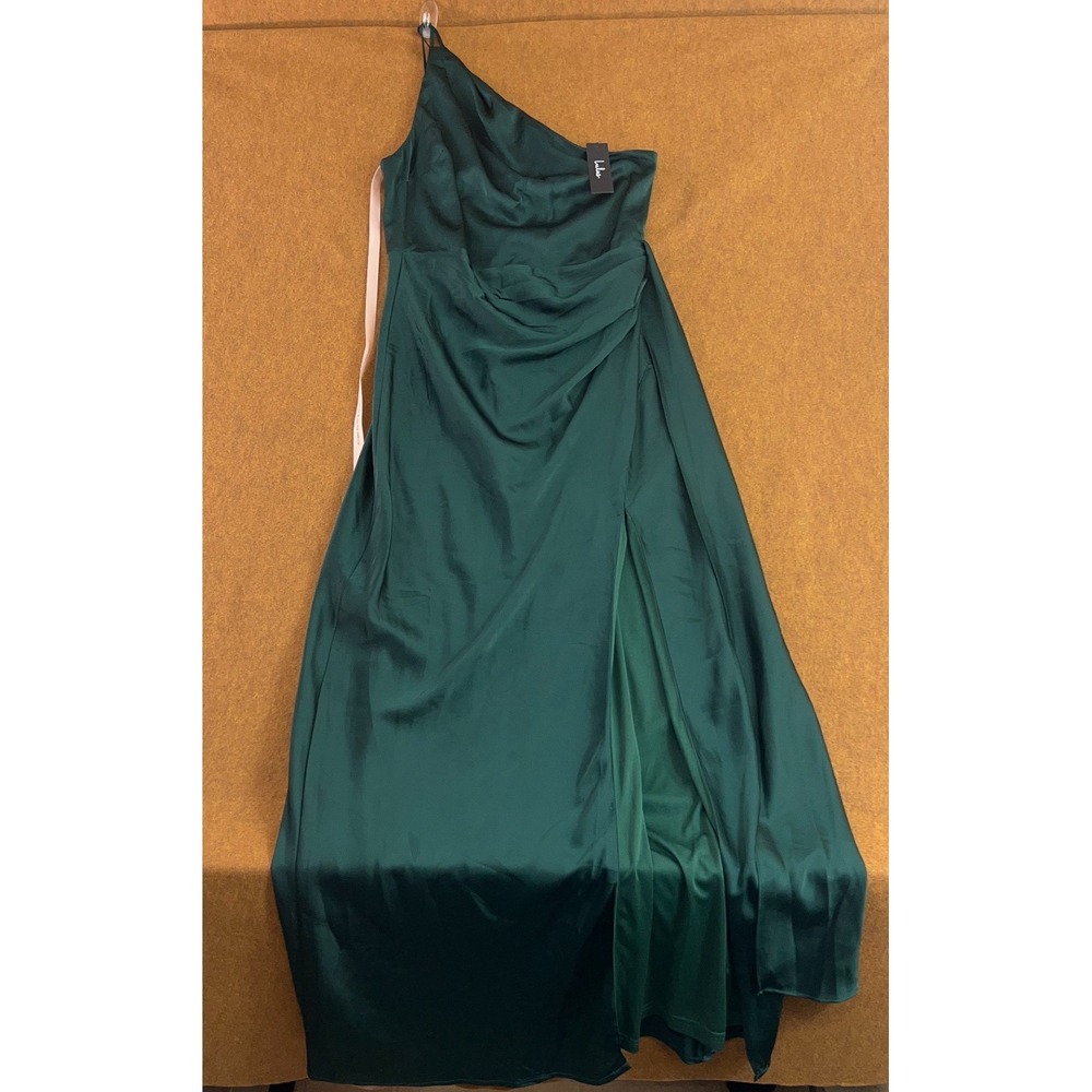 Lulus Womens Size Large Emerald Green One Shoulder Thigh Slit Maxi Dress NWT